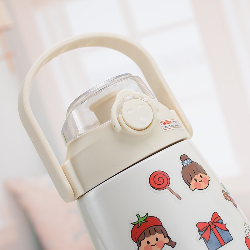 Bình Nước Giữ Nhiệt Kute - Bình Giữ Nhiệt 800ml Nhiều Màu Dễ Thương Kèm Ống Hút Và Sticker
