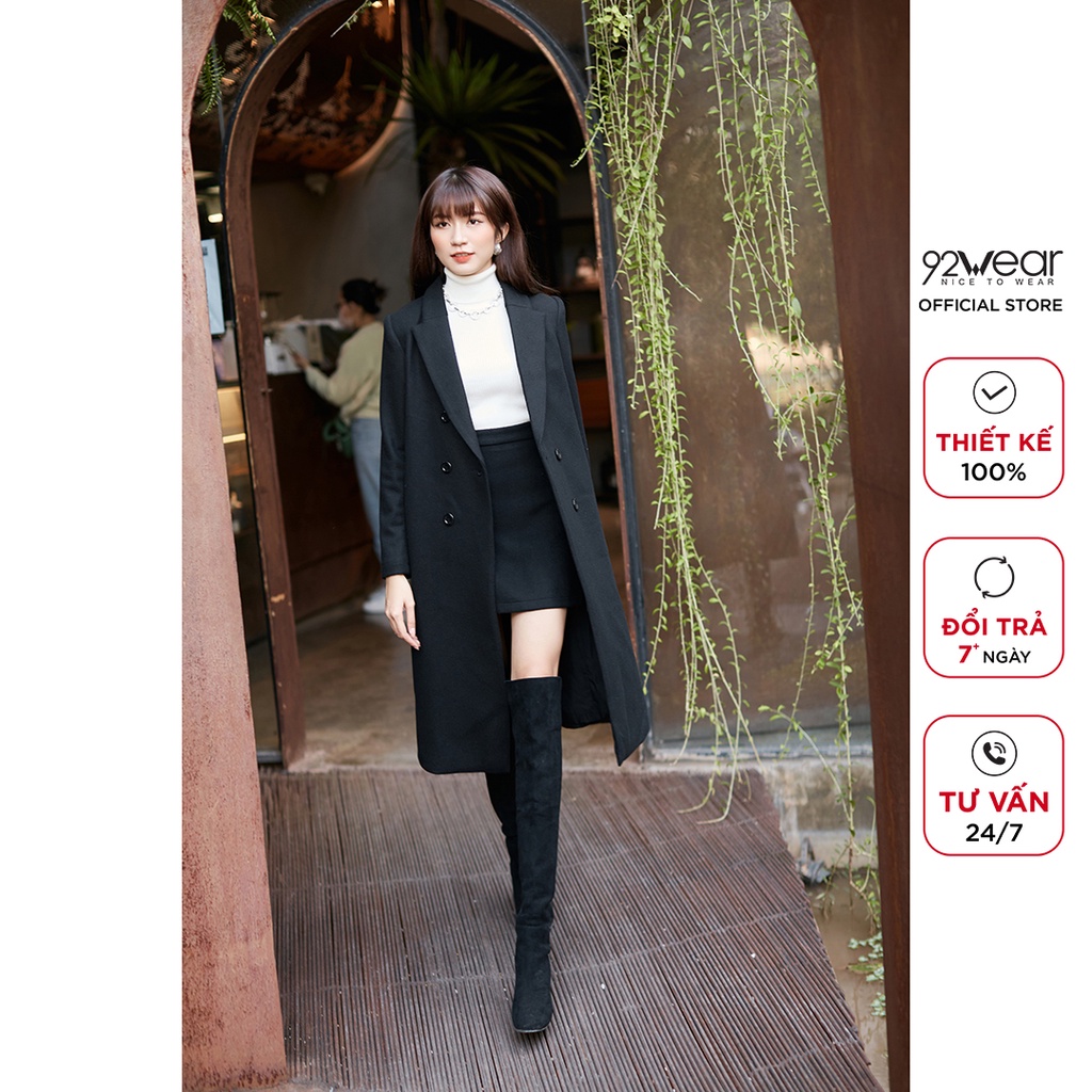 Áo khoác dạ nữ dáng dài 92WEAR, thiết kế thời thượng, tôn dáng, chất liệu dạ cao cấp KDA1739 | BigBuy360 - bigbuy360.vn