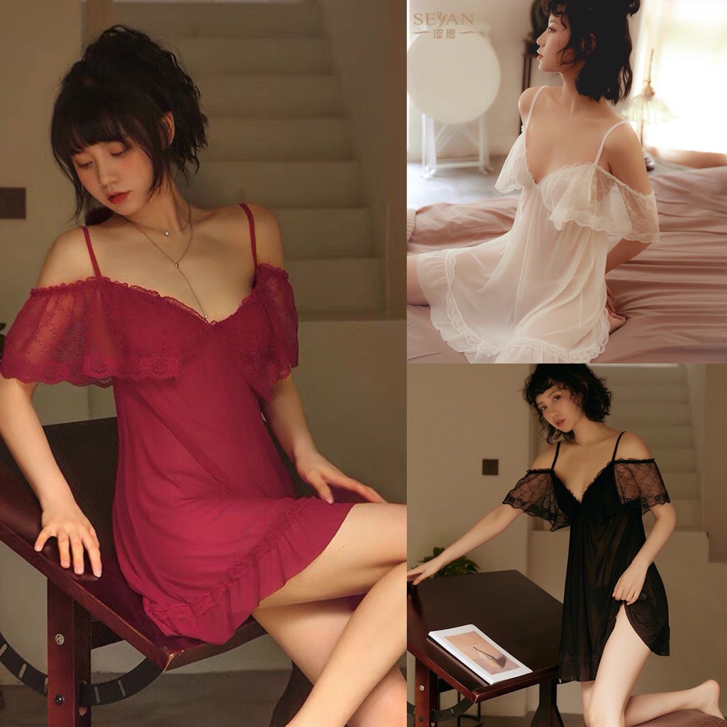 Váy ngủ ren 2 dây tay lỡ quyến rũ gợi cảm kèm quần chip lọt khe