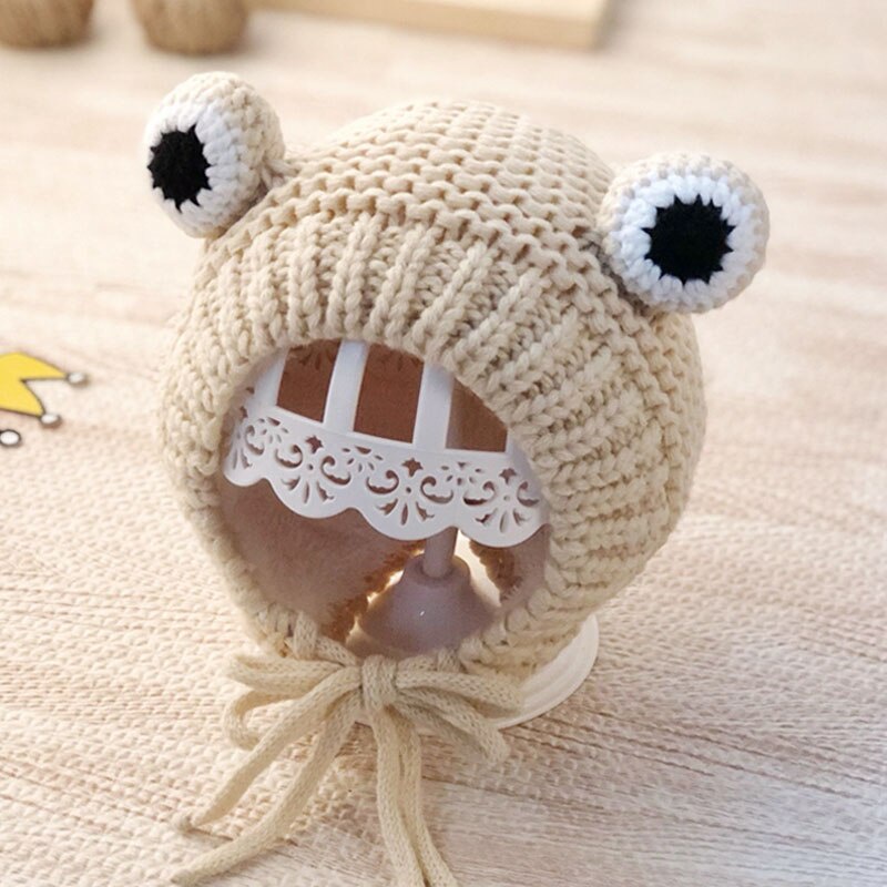 Mũ Beanie Dày Dặn Giữ Ấm Tai Hình Ếch Dễ Thương Cho Bé