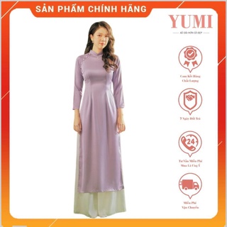 Áo dài truyền thống, cách tân nữ thiết kế 2 tà, áo dài lụa trơn màu tím hoa cà kèm quần yumi 115