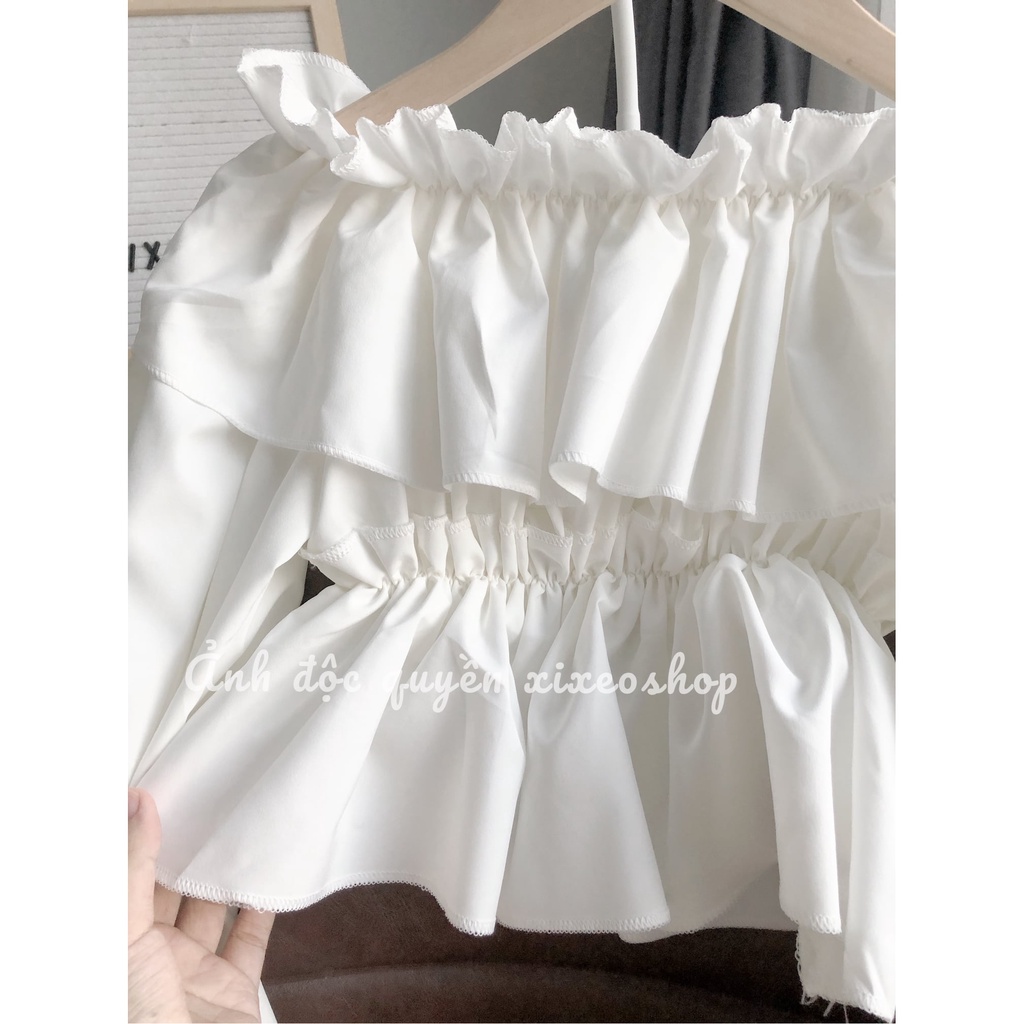 Áo trễ vai nữ croptop tay bồng bèo nhún bánh bèo tiểu thư xixeoshop - v74