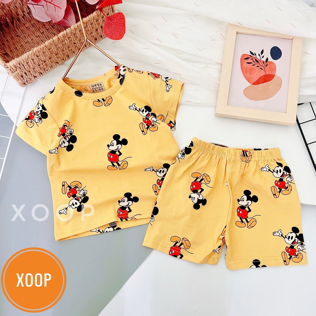 Xả  ! Size nhỡ b5  Bộ cộc xuất hàn chất cotton lạnh in tràn hàng quảng châu cho bé