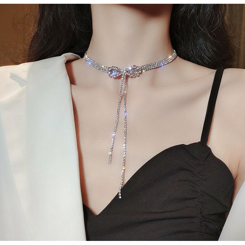 Vòng cổ nữ hình nơ đính đá sáng lấp lánh cực sang trọng