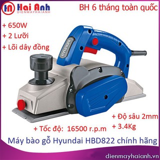 Máy bào - máy bào- Máy bào gỗ Hyundai HBD822 - 650W chính hãng, bề rộng 82mm có mô tơ 100% dây đồng cực bền