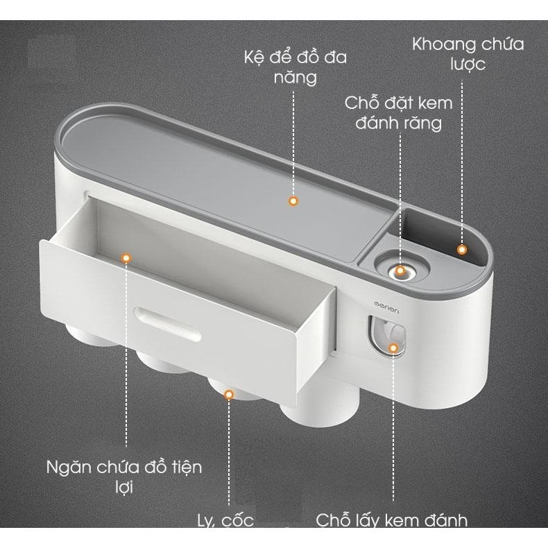 Giá treo bàn trải nhà tắm OENON có nhả kem đánh răng tự động kèm cốc và miếng dán tường - OEKEM