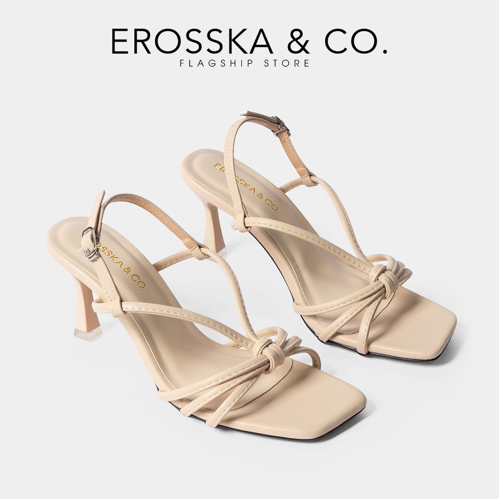SALE Giày sandal cao gót Erosska thời trang mũi vuông phối dây quai mảnh tinh tế cao 7cm màu nude - EB028 ˇ