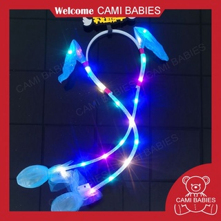 Bờm tóc, cài tóc tai thỏ, băng đô có đèn led sáng lấp lánh khi bóp tai sẽ vẫy vẫy siêu đáng yêu cho bé
