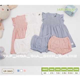 [MÀU THẬT] Bộ váy đầm tay bèo vân hoa cotton organic Uala Rogo 3845