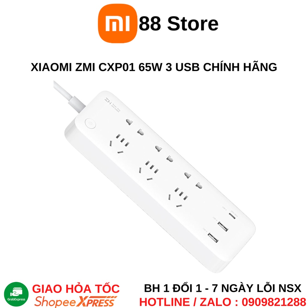 Ổ Cắm Xiaomi ZMI CXP01 65W tích hợp 3 cổng USB CHÍNH HÃNG FULLBOX