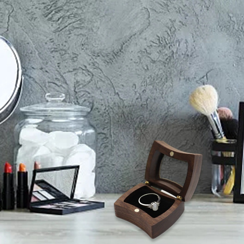 Hộp Đựng Nhẫn Cưới Đế Gỗ Dày Từ Tính Phong Cách Retro