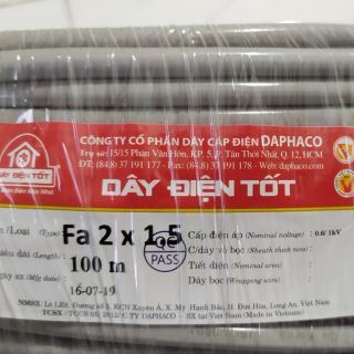 Dây điện tốt tròn xám ruột đôi 2x1.5 chính hãng Daphaco (bán lẻ theo mét)