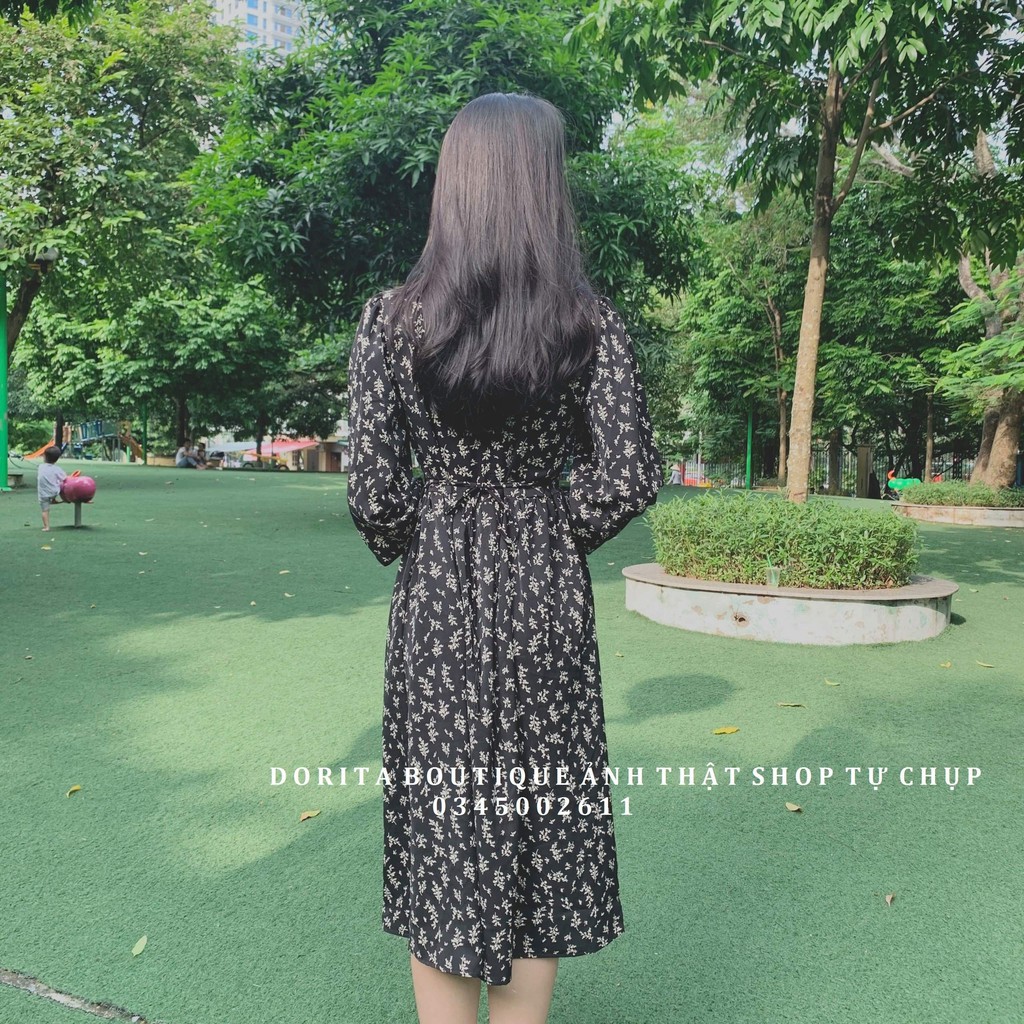 Váy hoa nhí vintage dáng dài, váy hoa vintage mùa thu, đầm hoa vintage | BigBuy360 - bigbuy360.vn