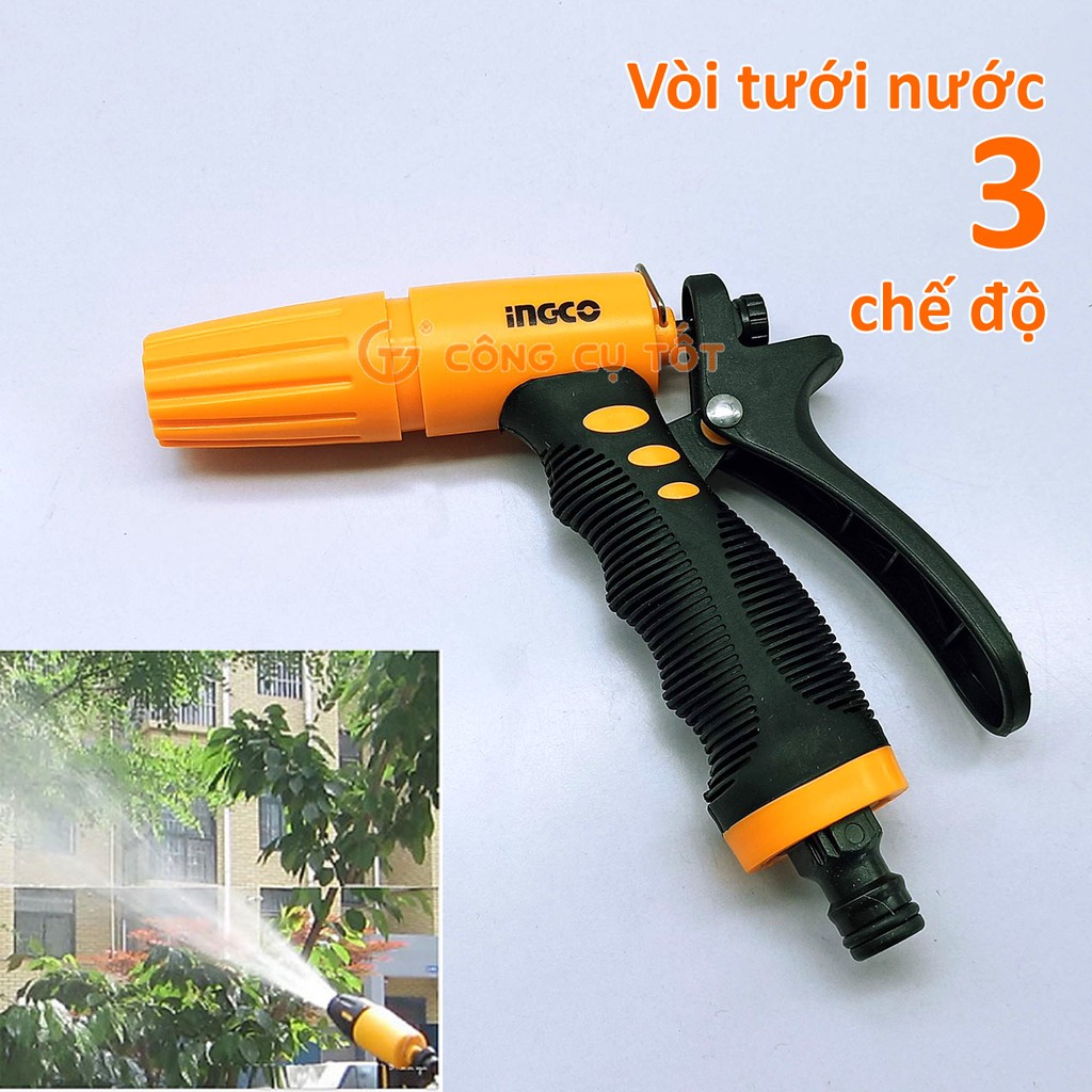 Vòi xịt nước 3 chế độ Ingco HWSG032 tay nhựa TPR mềm