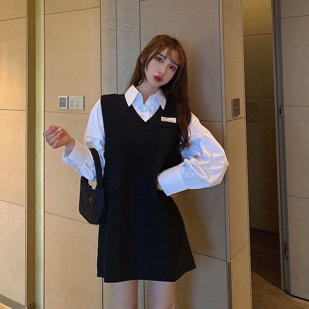 Set Áo Sơ Mi + Đầm Suông Kèm Belt