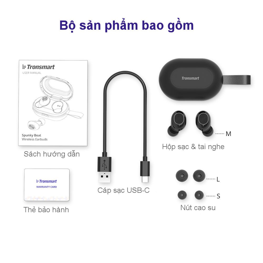 Tai nghe Bluetooth không dây 5.0 chống nước IPX5 tích hợp công nghệ hủy tiếng ồn cao cấp Tronsmart Spunky Beat TM-365824 | BigBuy360 - bigbuy360.vn