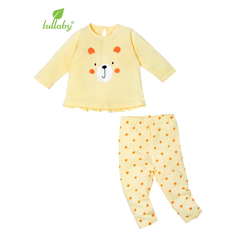 LULLABY Bộ quần áo bé gái dài tay nhún gấu NH685P BST SLUMBER PARTY