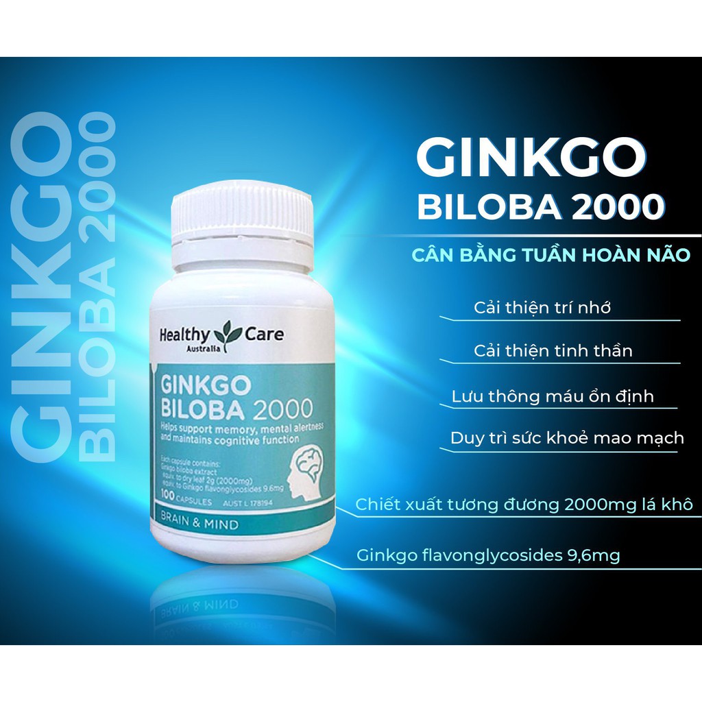 [HÀNG CHÍNH HÃNG] Bổ não Ginkgo Biloba 2000 Healthy Care, viên uống bổ não, tuần hoàn máu não, 100 viên, Mẫu mới | BigBuy360 - bigbuy360.vn