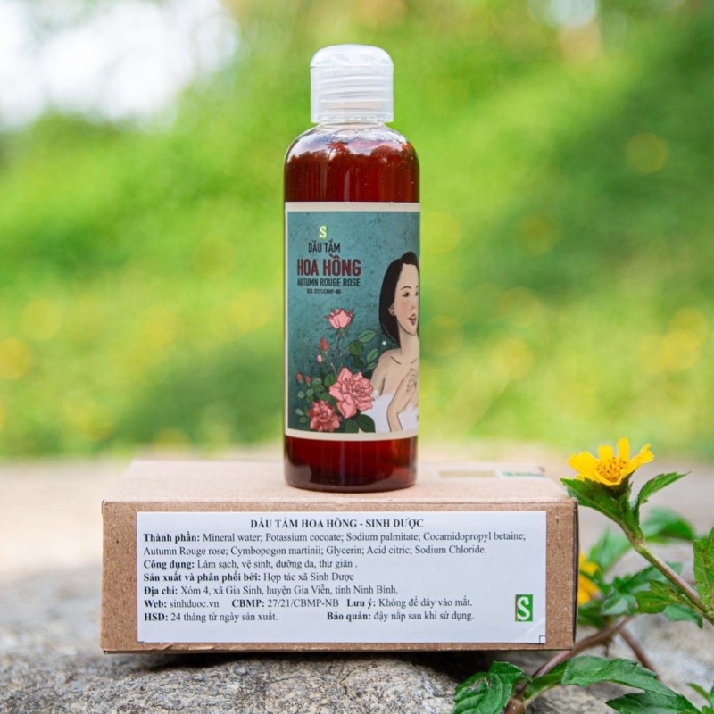 Dầu tắm hoa hồng Sinh dược 100% organic 100Ml- làm sạch, thư giãn, mềm mịn da, khử mùi,mùi | Bột Natural