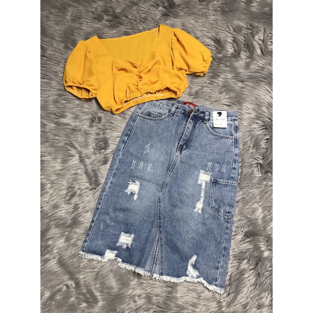 Áo kiểu nữ nhúm ngực tay bồng croptop voan cực xinh xắn