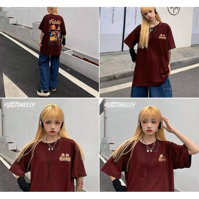 Áo Thun Unisex FETCHING CHOCOLATE❤Màu Đỏ Mận Siêu Kool❤️ Tay Lỡ form rộng Nam/Nữ ❤️ [FREESHIP] | BigBuy360 - bigbuy360.vn