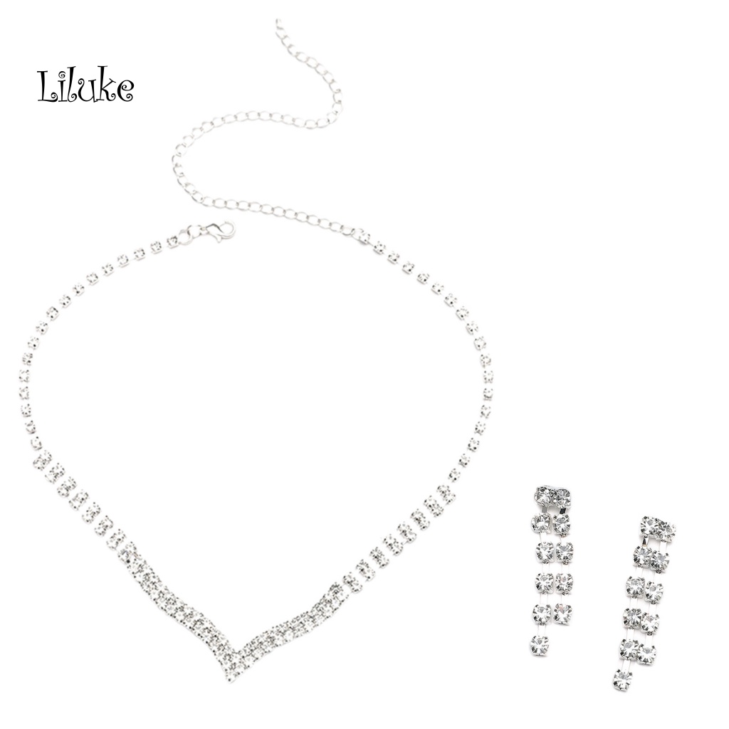 Bộ Vòng cổ + Đôi Khuyên Tai Thiết Kế Sang Trọng Đính Đá Nhân Tạo Thời Trang Cho Nữ