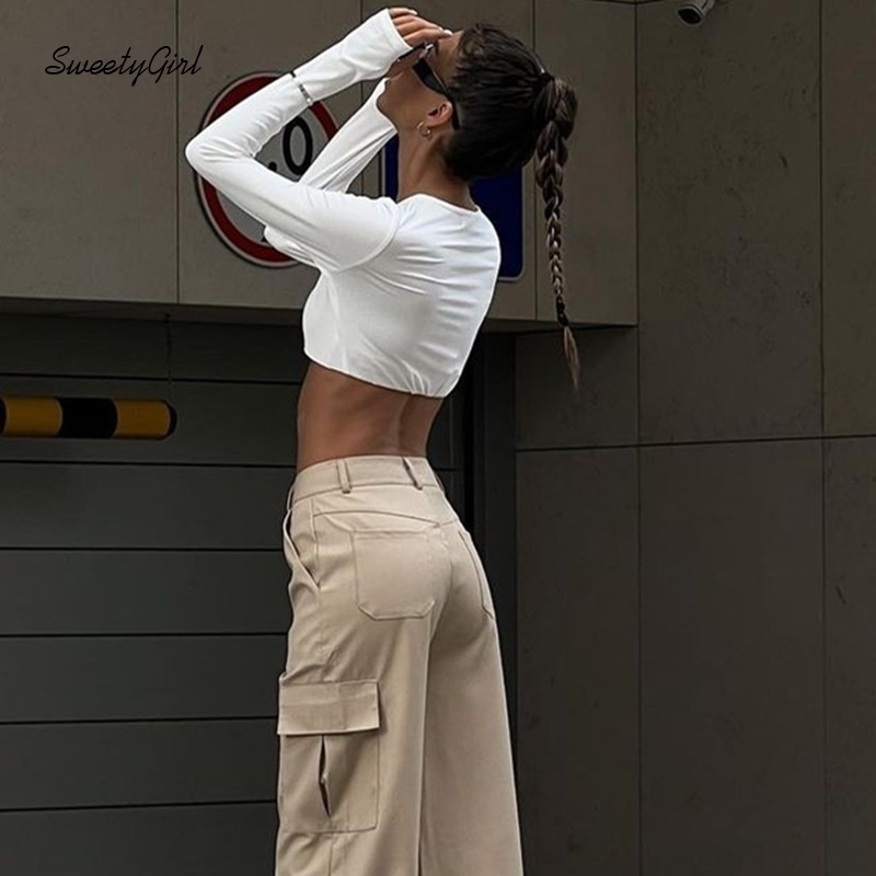 Áo Thun Tay Dài Cổ Vuông Cắt Sâu Màu Trơn Thời Trang 2022 Quyến Rũ Cho Nữ