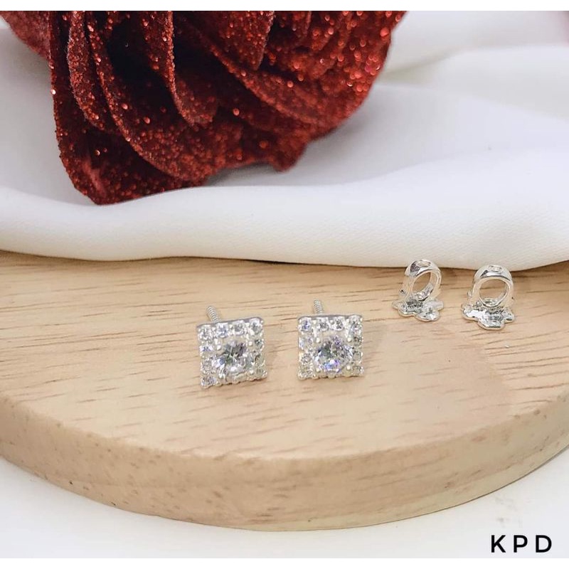 Bông tai bạc chốt xoắn ren