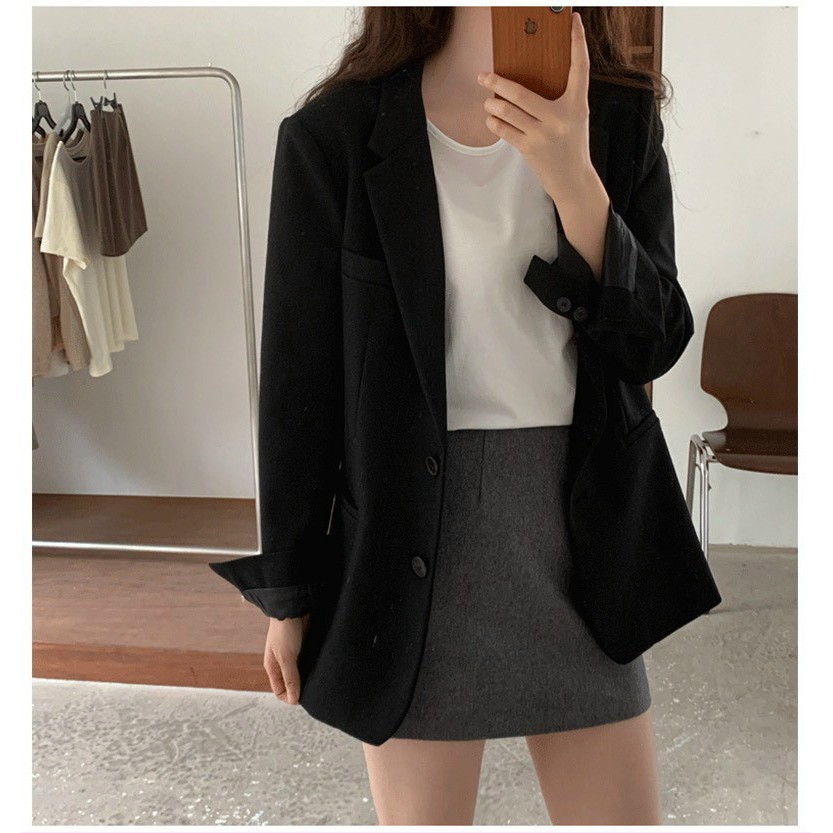 [Chất đẹp] Áo khoác blazer đen 4 nút 1 lớp 2 túi thật