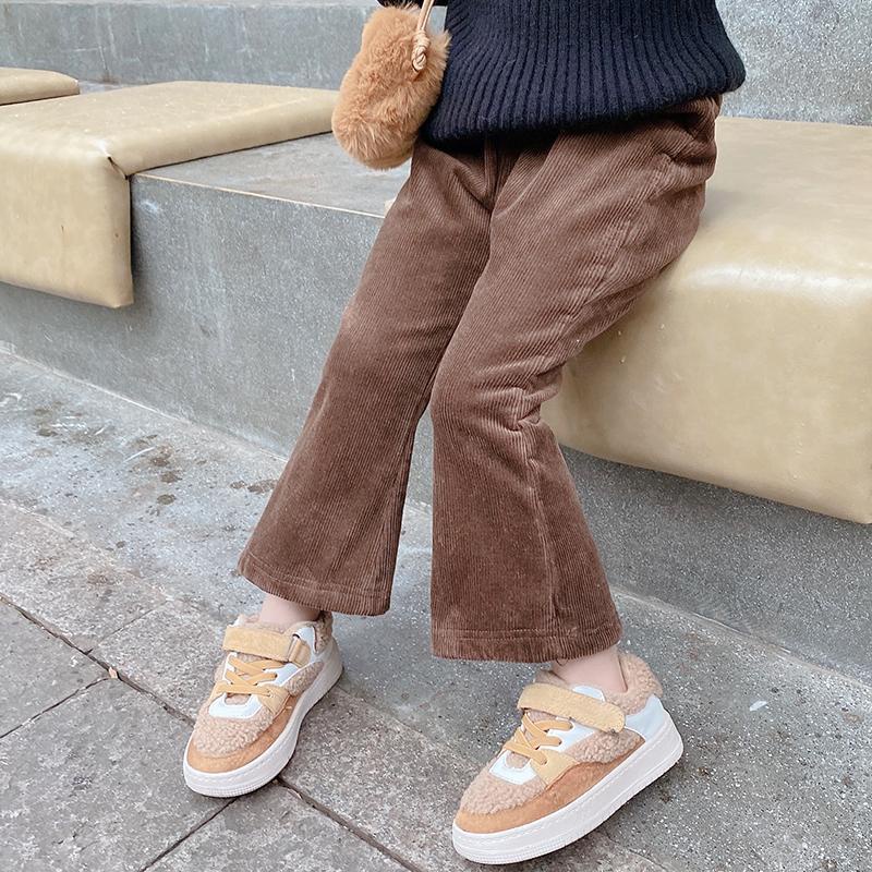 Quần dài ống loe vải nhung dày dặn giữ ấm thời trang thu đông cho bé gái