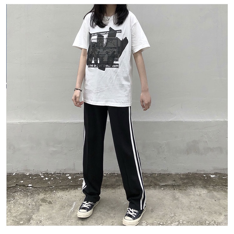 NUZIRO  Áo Thun Tay Ngắn Cổ Tròn Màu Trắng Đen Thời Trang Cho Nữ