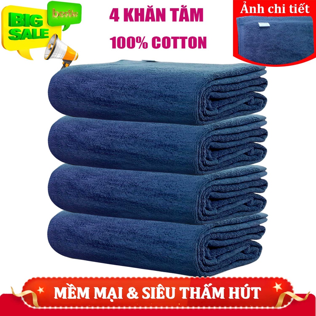 Khăn Tắm bestke 100% Cotton màu xanh đậm, Combo 4 cái 120*60cm = 320g/pcs, cotton towels, towels man