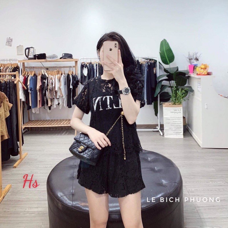 bộ áo ren quần đùi ống rộng giả váy VLT