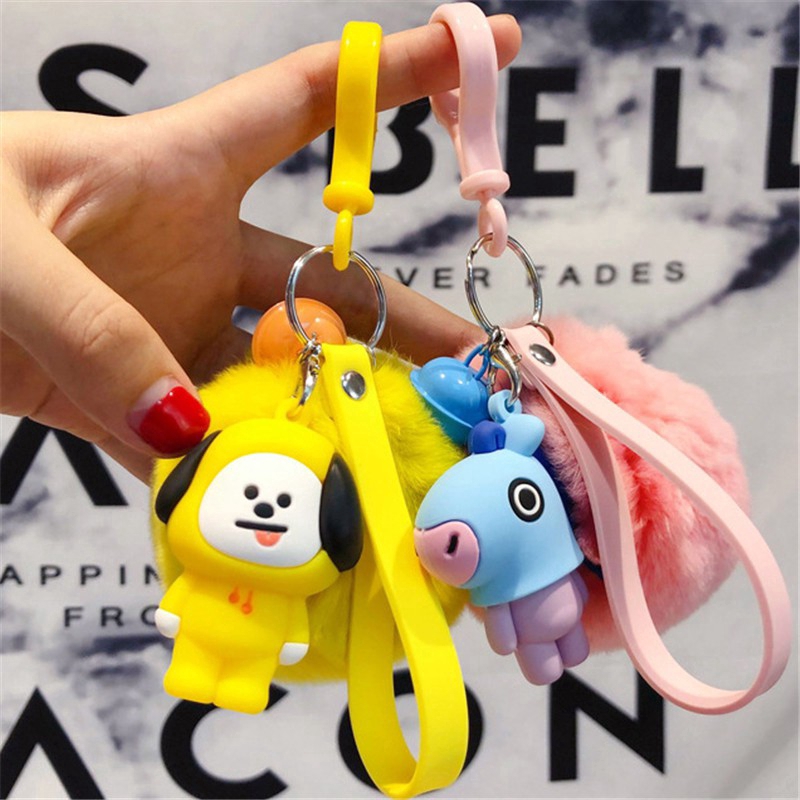 Móc khóa kèm dây đeo có gắn hình các nhân vật BT21 của BTS