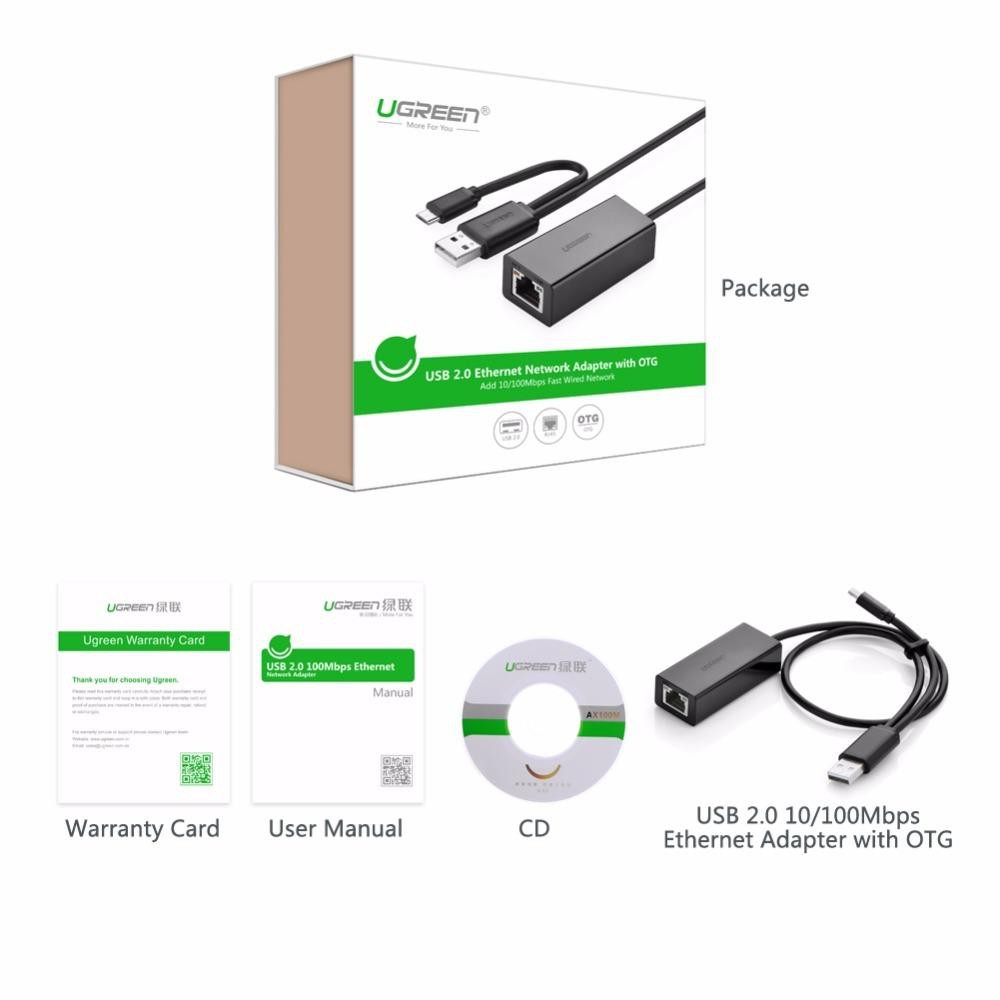 Bộ chuyển đổi USB 2.0 sang LAN 10/100 Mbps CR110 hỗ trợ OTG UGREEN 30219