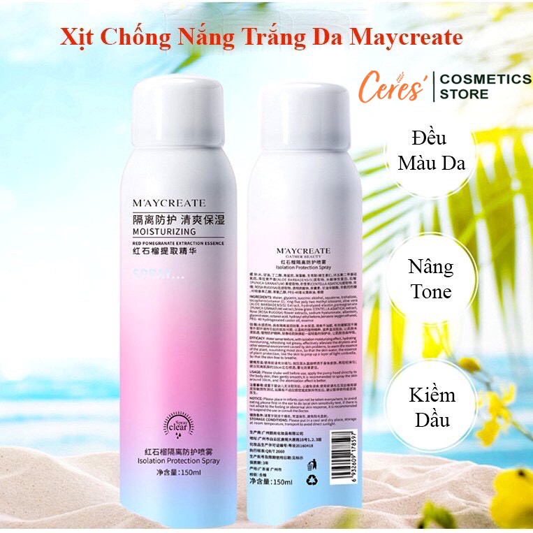 Xịt Chống Nắng Maycreate ☀️𝑭𝒓𝒆𝒆𝒔𝒉𝒊𝒑☀️ Trắng Da Nâng Tông Chống Nước 150ml | BigBuy360 - bigbuy360.vn