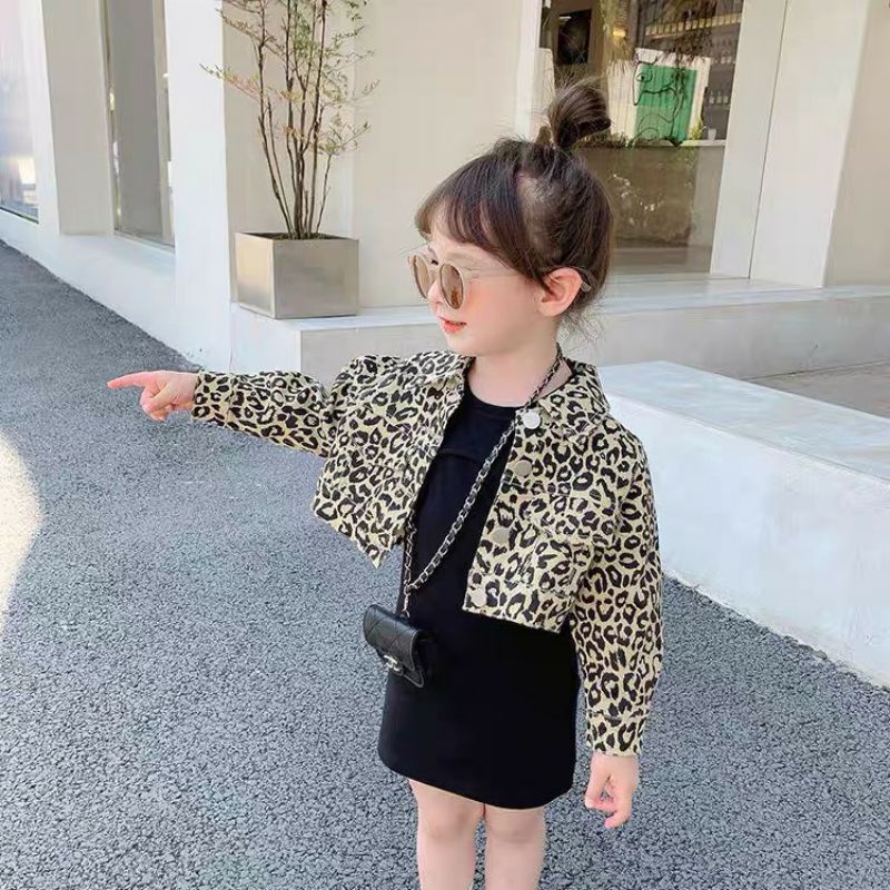Set váy body và áo khoác báo sành điệu cho bé 8-23kg