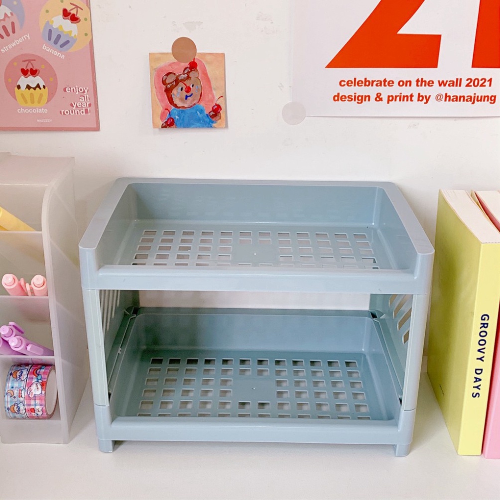 Kệ nhựa mini đựng đồ đa năng 2 tầng để nhà tắm bàn trang điểm LIZAMO KMN169