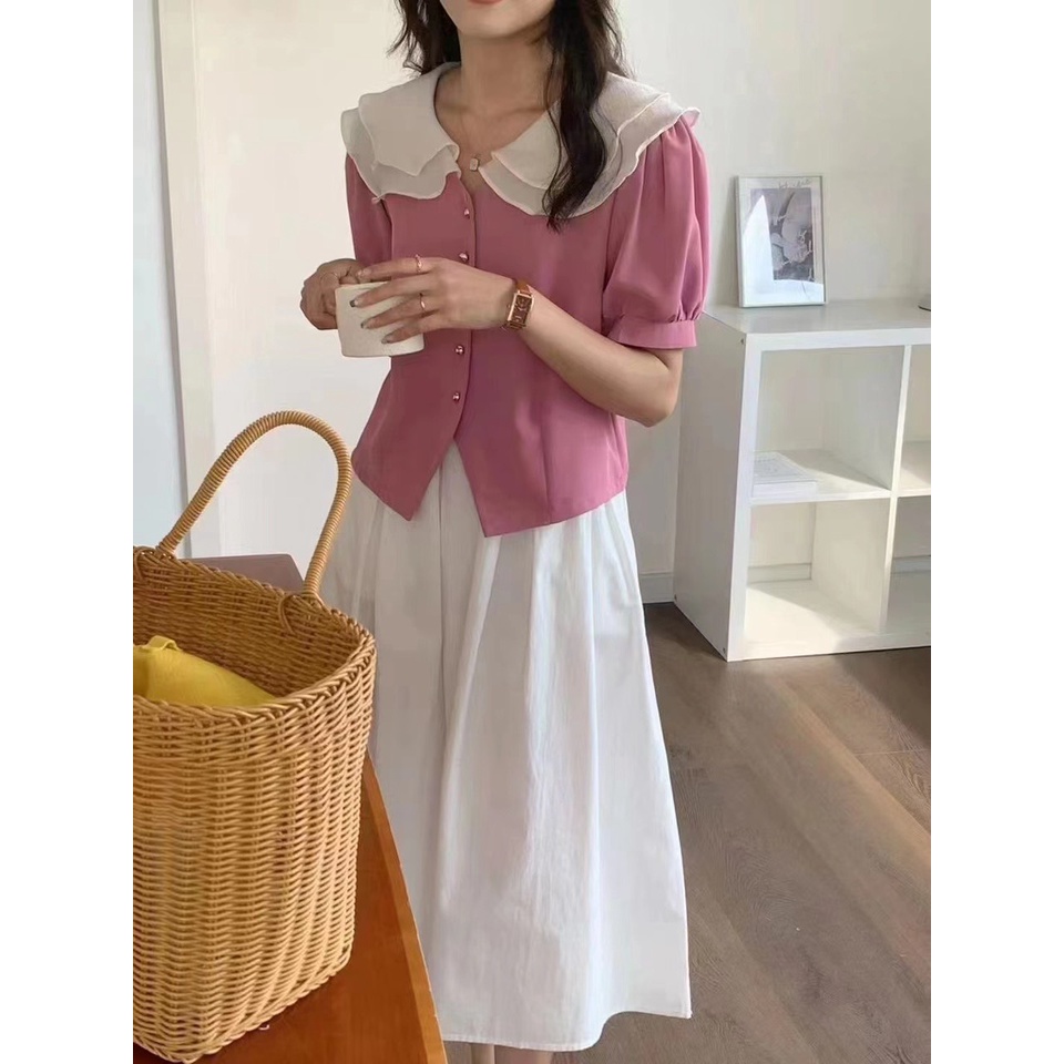 Áo sơ mi cổ kép phong cách Ulzzang Hàn Quốc