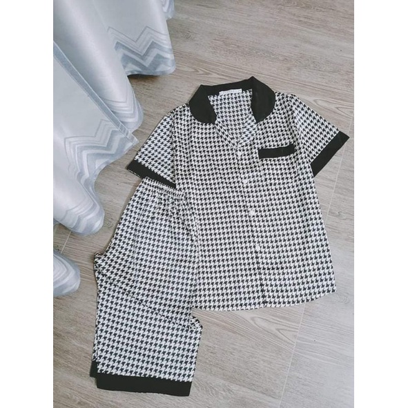 bộ mặc nhà quần lỡ vải lụa latin siêu mềm mịn bao mát nha cổ ,tay áo ,gấu quần có phối màu