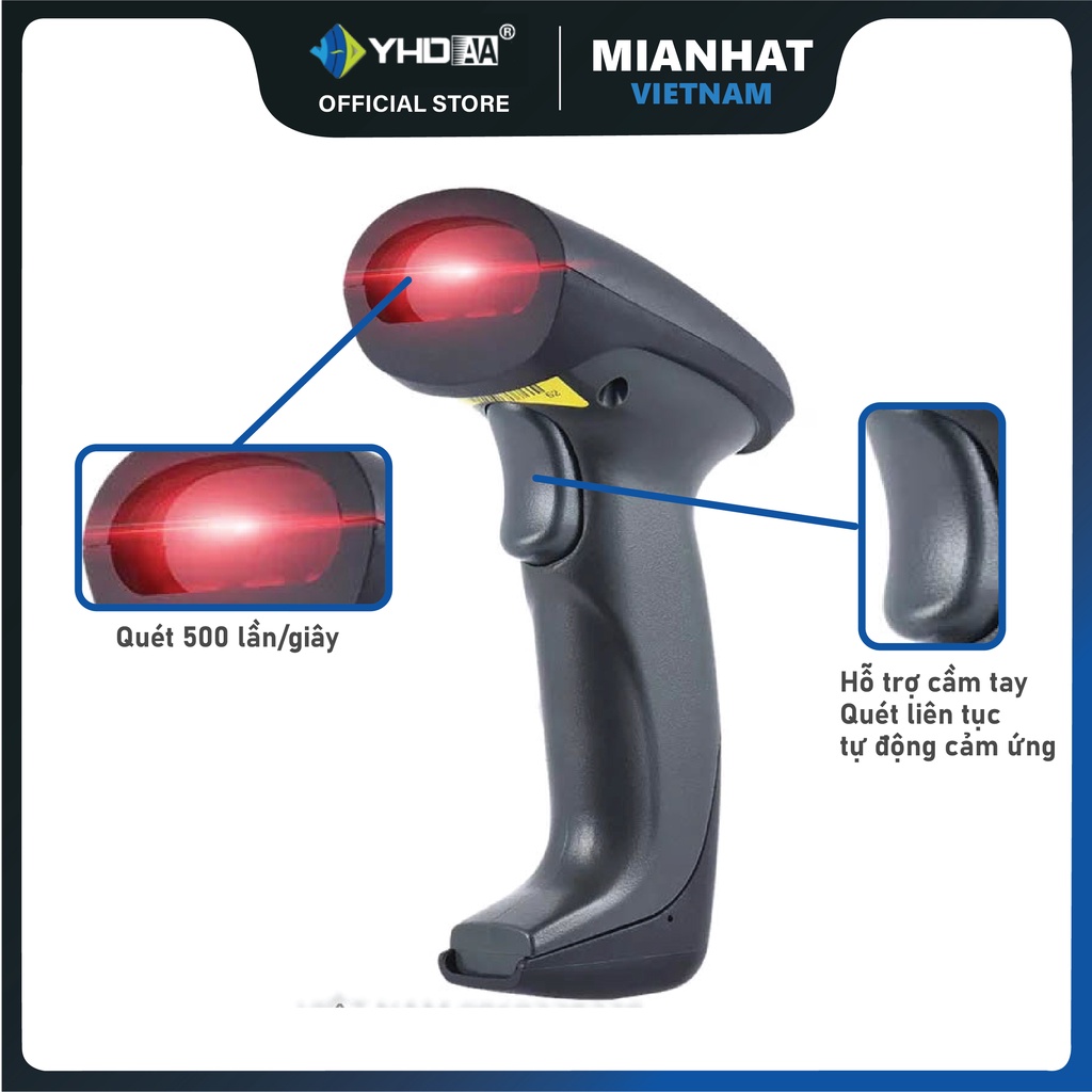 Đầu đọc mã vạch Barcode 1D không dây YHDAA 1200CW kết nối USB không dây dùng trên Laptop, PC - Kèm đế