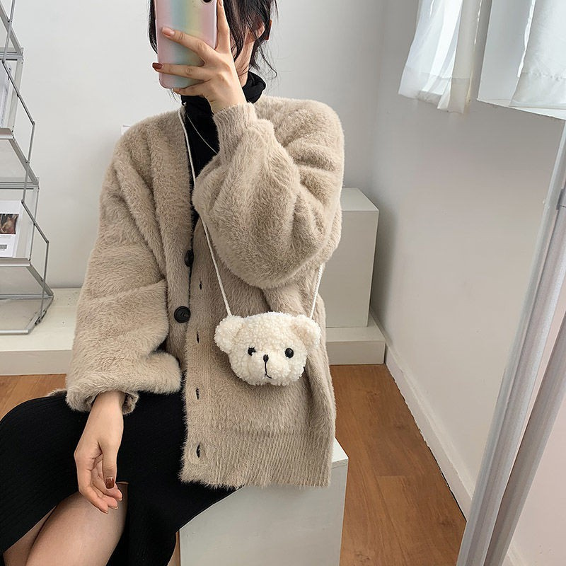 Túi đeo chéo mini hình gấu bông kiểu dáng dễ thương cho nữ