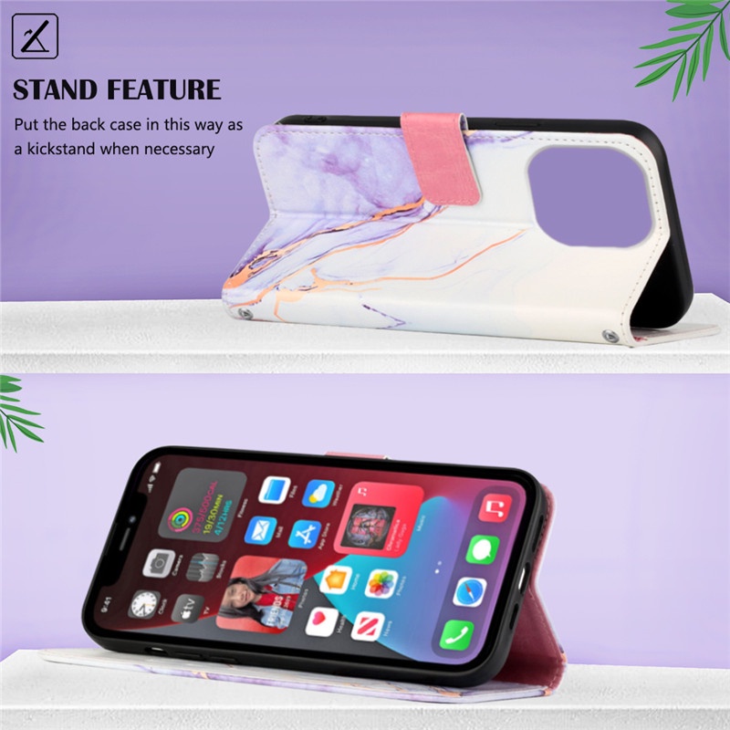 Bao Da Điện Thoại Nắp Lật Dạng Ví Họa Tiết Cẩm Thạch Có Ngăn Đựng Thẻ Cho iphone 7 8 Plus X Xs XR 11 12 13 14 15 Pro Max