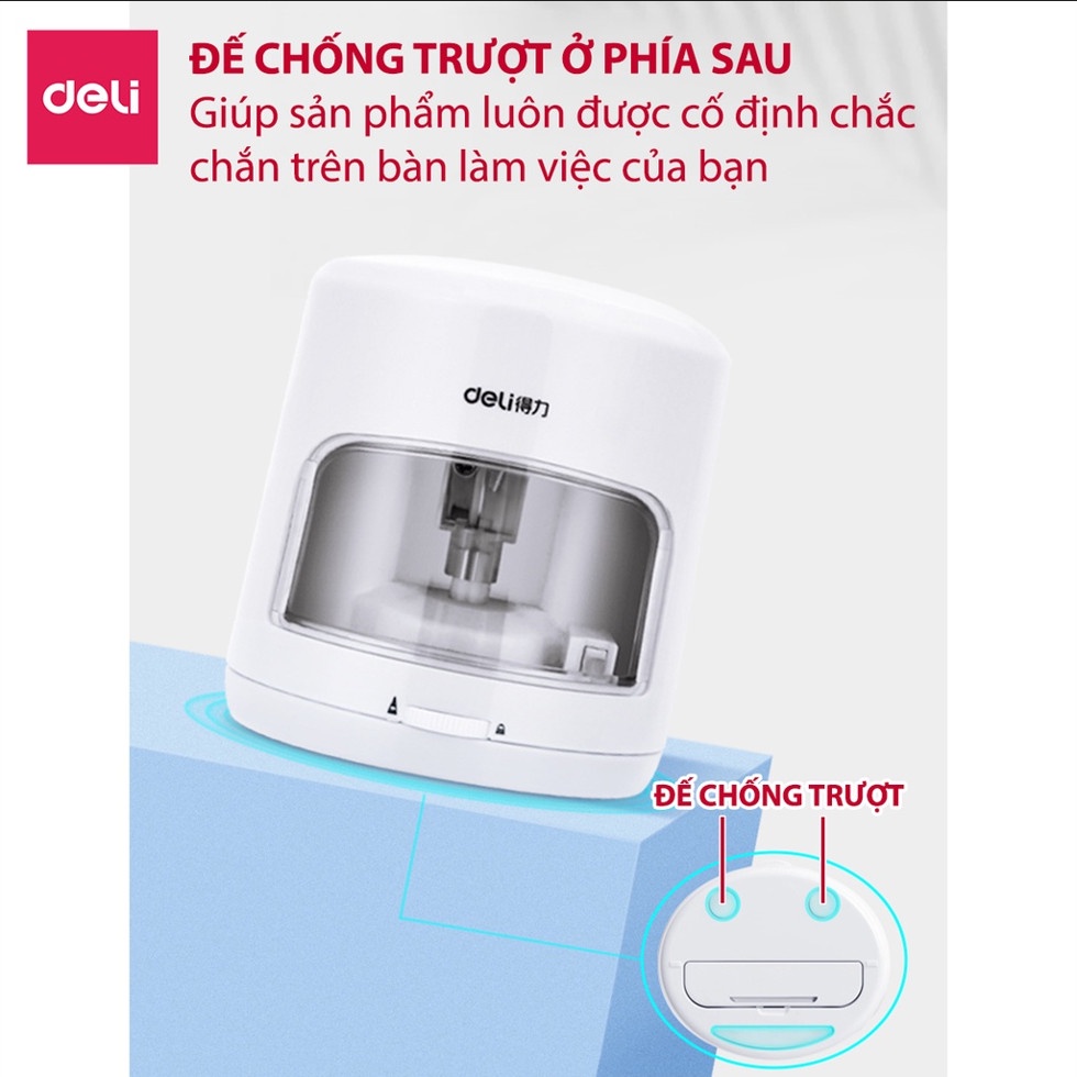 Gọt bút chì điện tự động Deli Chuốt màu chì tiện lợi, an toàn và bảo vệ người dùng có thể điều chỉnh ngòi chì - 502