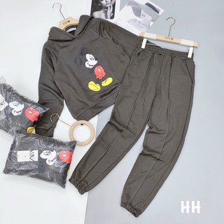 Bộ nỉ mũ mickey màu xám đậm