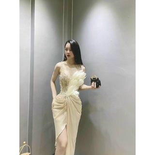 SIZE>62KG ĐẦM DẠ HỘI PHỐI LÔNG VŨ ( Có Hình Thật)