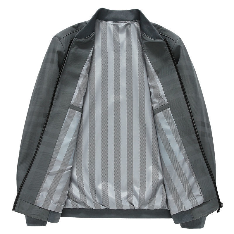 Áo khoác dáng rộng phối sọc ca rô thời trang xuân thu cho nam trung niên