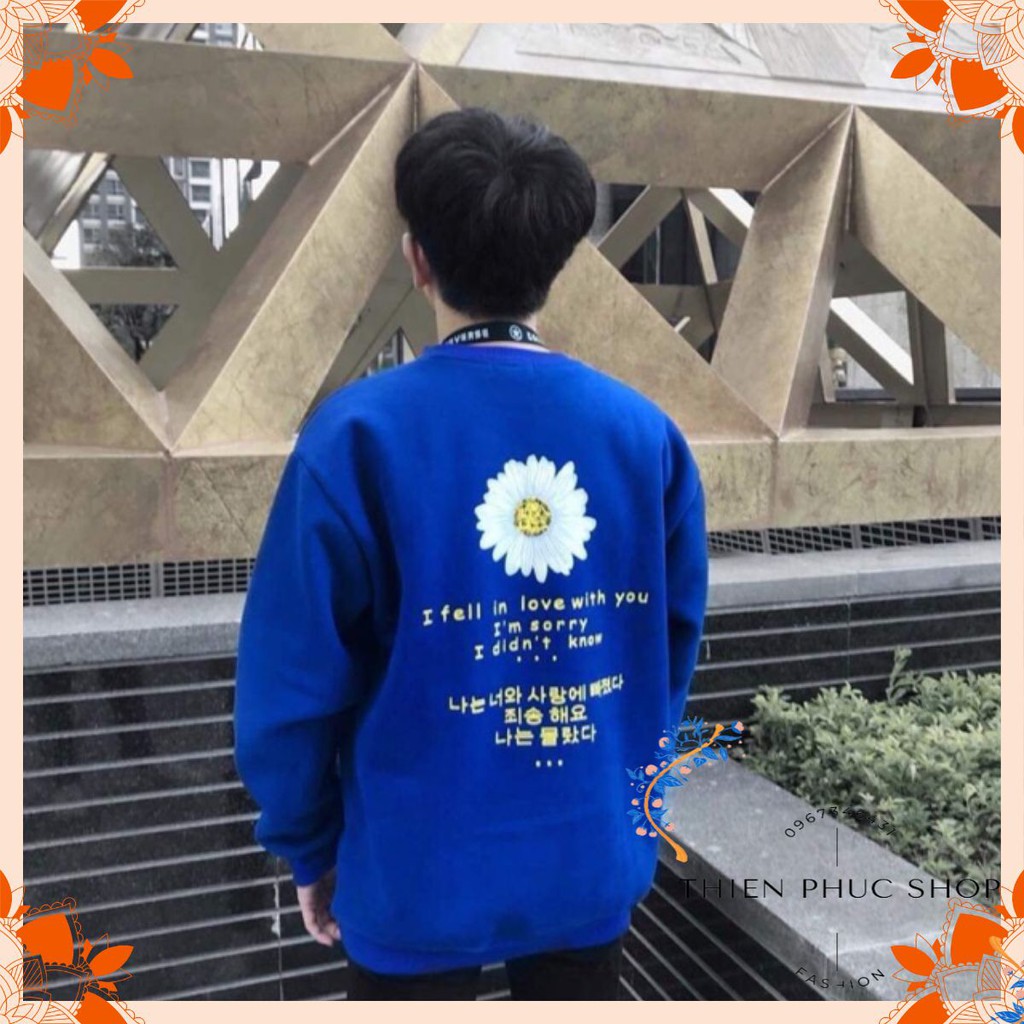 Áo thun nỉ nam nữ tay dài hoa cúc