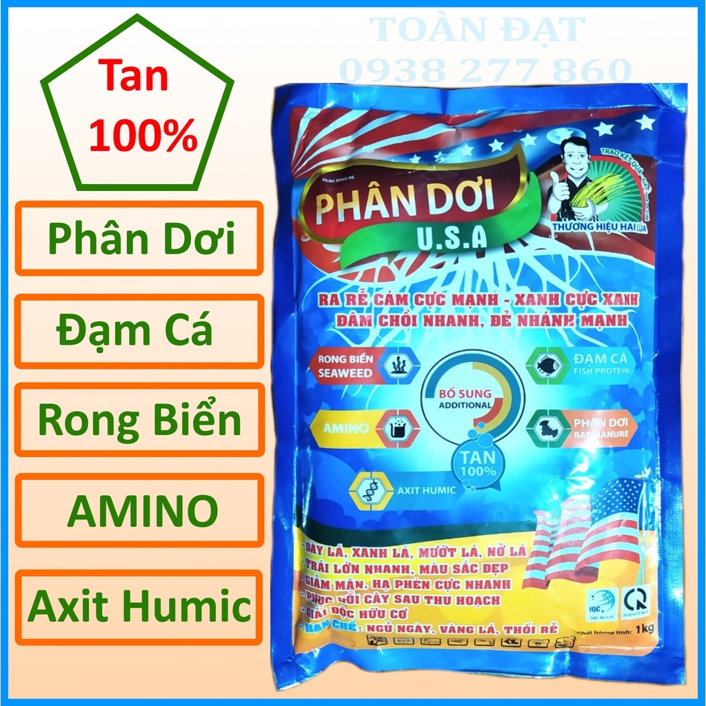 Phân Hữu Cơ - Phân Dơi U.S.A (Đạm cá, Amino, Acid Humic, Rong biển...) 1kg