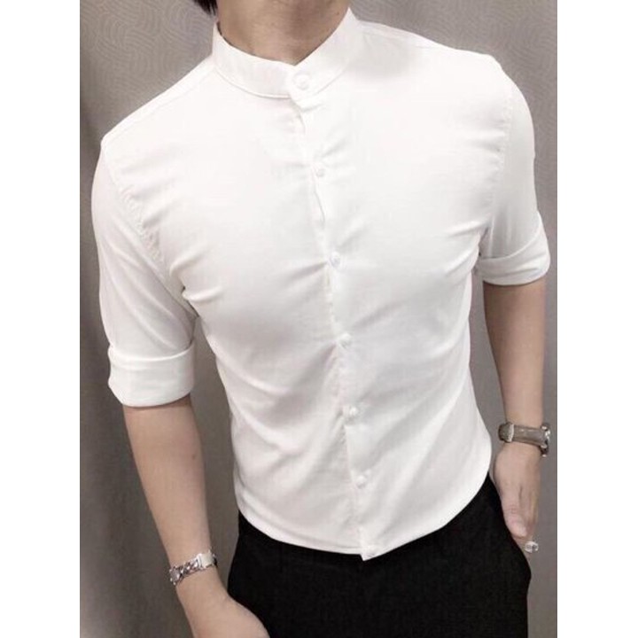 Áo Sơ Mi Trắng Hàn Quốc Phối Cổ Tàu Phong Cách Công Sở